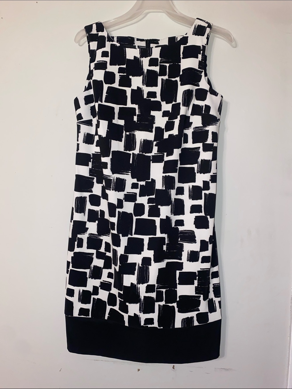 AB Studio Black and White Geometric Block Midi Dress